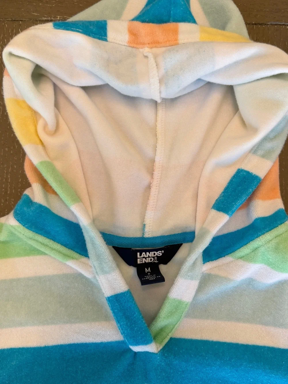 Lands’ End Girls’ Terrycloth Pastel Stripe Swim/Beach Cover-Up • Size 8 (M)